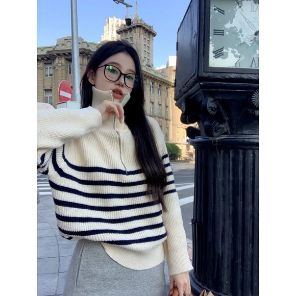 Polo Striped Sweater Fall Winter Knit Top - Picture 4 of 7